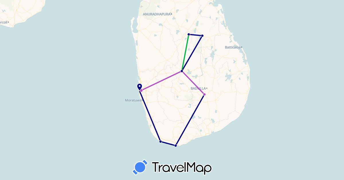 TravelMap itinerary: driving, bus, plane, train in Sri Lanka (Asia)